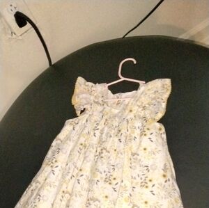 Shabby Chic White and Yellow Floral Ruffle-Sleeve Dress